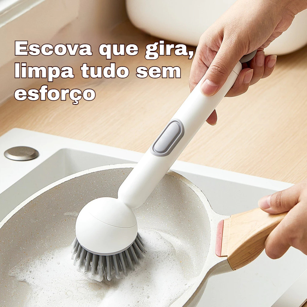 Escova para Lavar Panela com Porta Detergente Cabo Longo e Cabeça