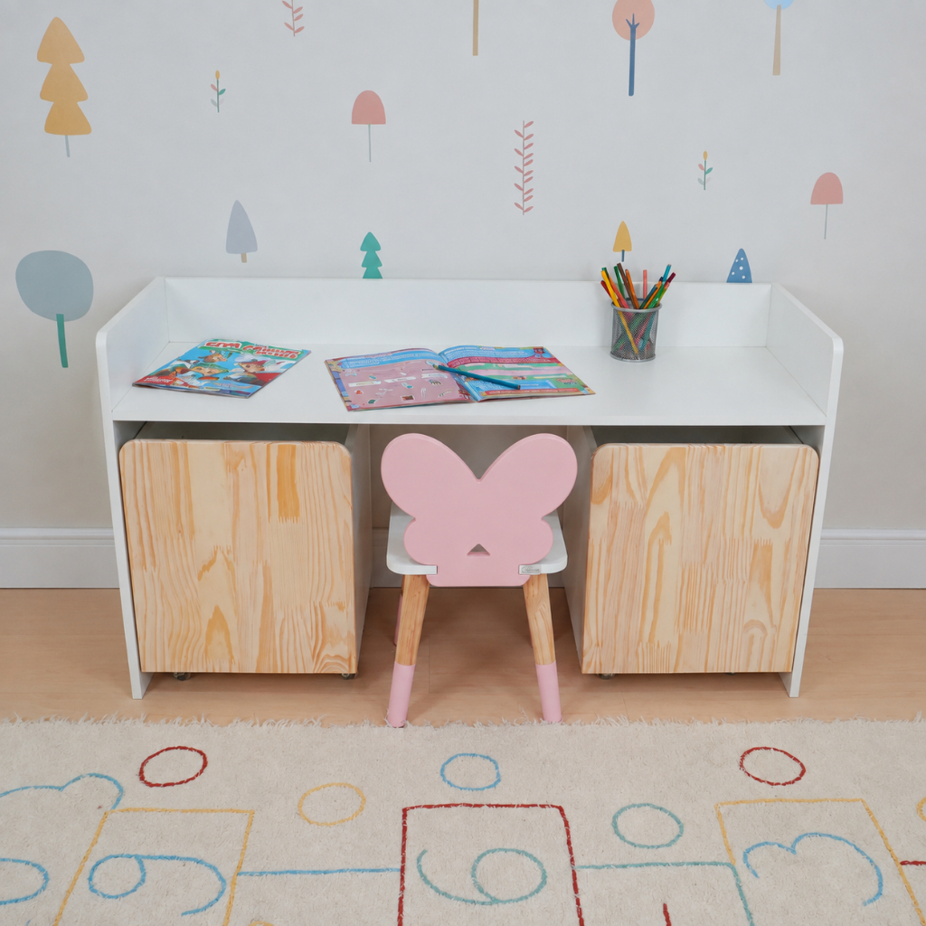 Escrivaninha Infantil Bancada Organizadora Grande Madeira