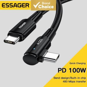 Essager PD 100W Cabo USB Tipo C para C 5A Cabo de Carregamento Rápido