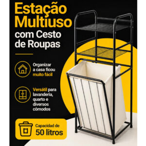 Estação Multiuso Prateleira Com Cesto De Roupas 50 Litros Mor