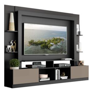 Estante com Suporte para TV até 65" Multimóveis Moscou Preta Lacca