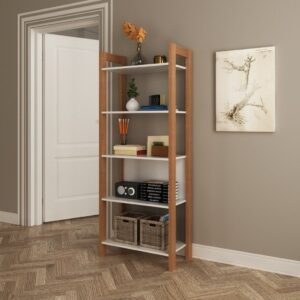 Estante de Livros 65CMX165,5cm 5 Prateleiras Az Branco Amêndoa
