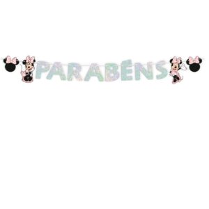 Faixa Parabéns Minnie Mouse Rosa 1 unidade Regina Rizzo