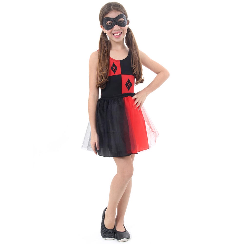 Fantasia Infantil Arlequina Collant C Saia Máscara Dress Up