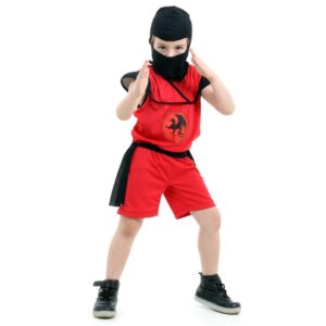 Fantasia Infantil Guerreiro Ninja Vermelho Curto Com Capuz