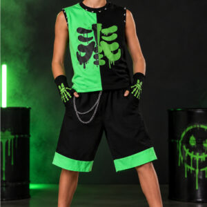 Fantasia Infantil Halloween pra Menino Estiloso Roupa Caveira Verde e