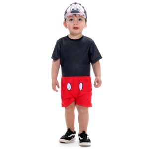 Fantasia Infantil Mickey Macacão Curto Com Touca Disney