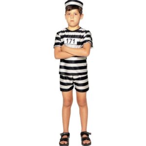 Fantasia Infantil Presidiário Preto Branco Macacão Curto