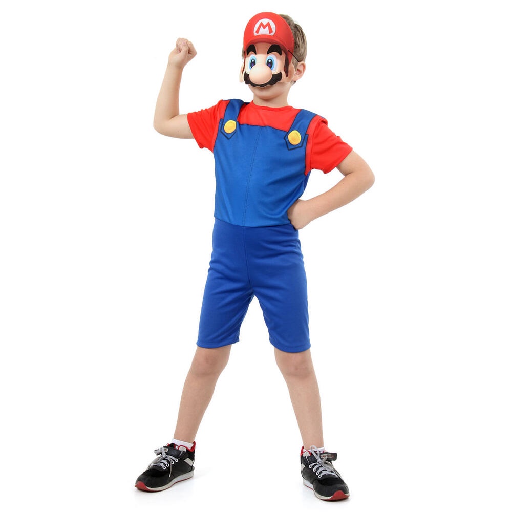 Fantasia Infantil Super Mario Bros Curto Com Máscara Pop — Brinquedos