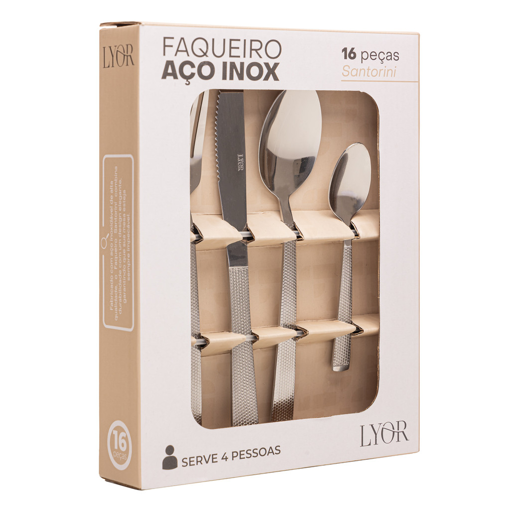 Faqueiro 16 Peças Aço Inox Santorini 4,3cm Lyor — Cozinha e Utensílios