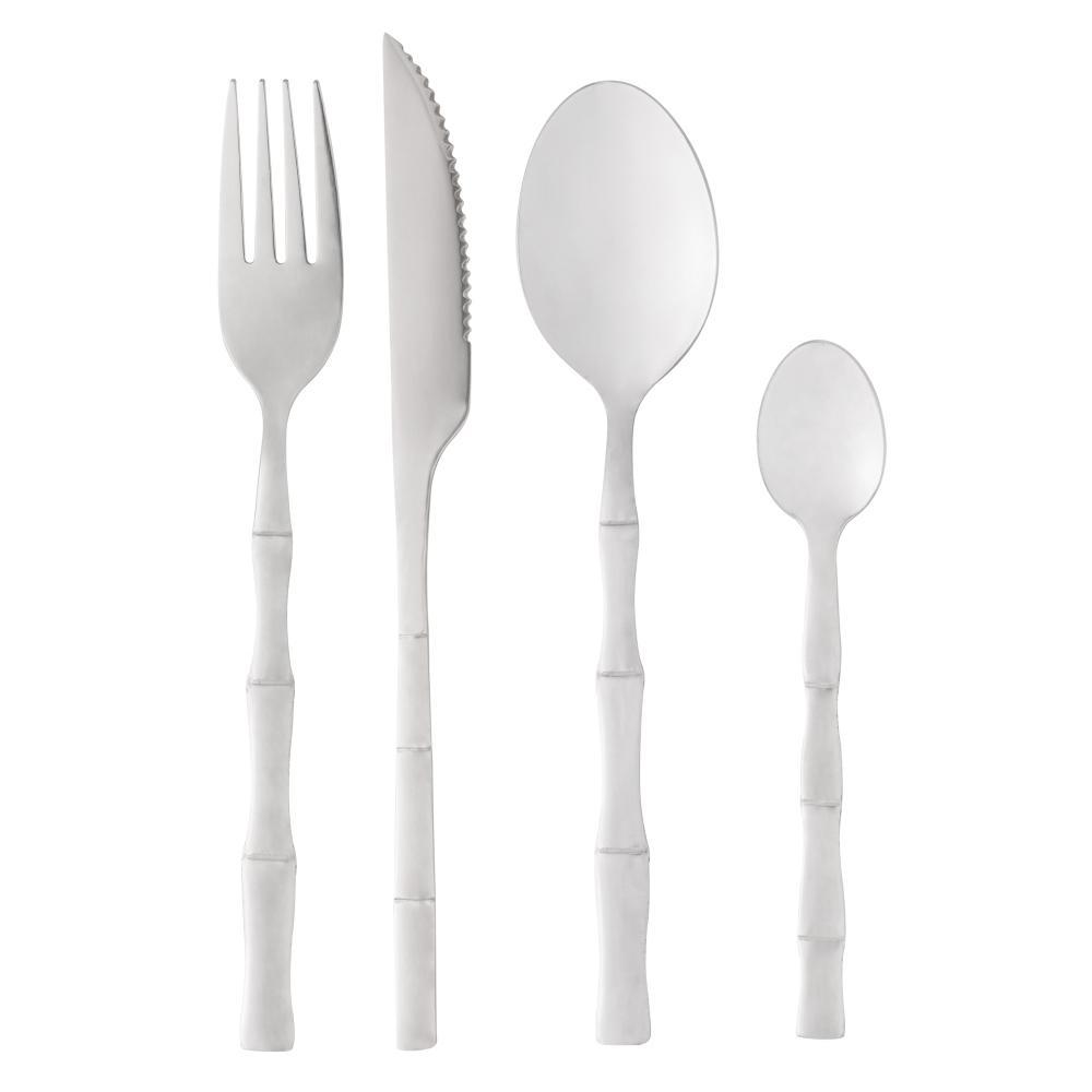 Faqueiro 16 Peças Lyor Bambu Aço Inox 4 Pessoas com Facas Garfos — Cozinha e Utensílios