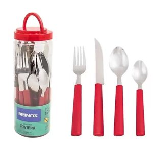Faqueiro 24 Peças em Aço Inox Riviera Vermelho com Pote de Plástico