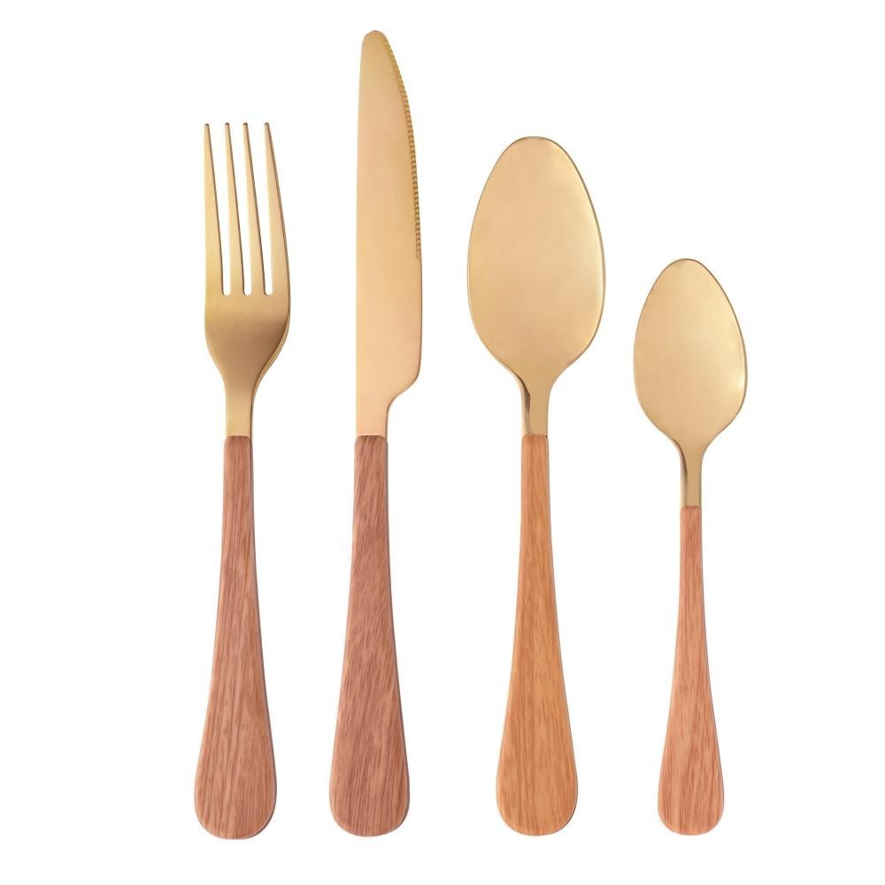 Faqueiro 24 Peças Wolff Milão Amadeirado Dourado — Cozinha e Utensílios
