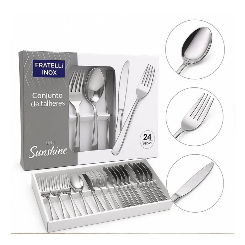 Faqueiro Aço Inox 24 Peças Fratelli Sunshine Garfo Faca Colher Mesa e