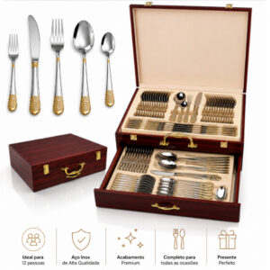 Faqueiro Completo 84 Peças Düsseldorf com Maleta de Madeira Premium — Cozinha e Utensílios
