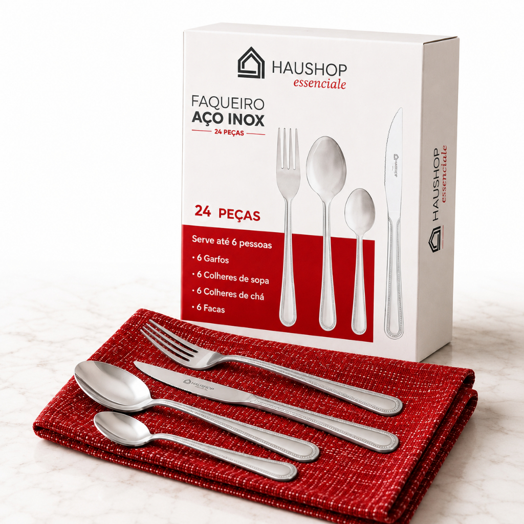 Faqueiro Inox 24 Peças Essenciale Haushop Jogo De Talheres Conjunto