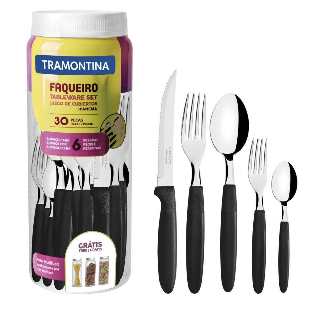Faqueiro Ipanema 30 Peças Com Lâmina de Aço Inox Preto Tramontina