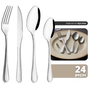 Faqueiro Jogo De Talheres 24 Peças Aço Inox Garfo Faca Colher Mesa