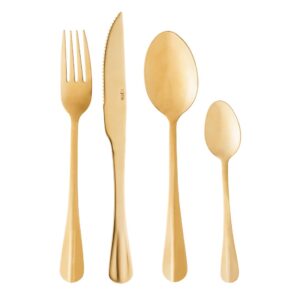 Faqueiro Jogo De Talheres 24 Peças De Aço Inox Positano Lyor Dourado — Cozinha e Utensílios