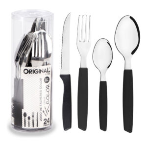 Faqueiro Jogo De Talheres 24 Peças Em Aço Inox E Cabos Preto Original