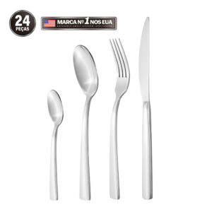 Faqueiro Jogo De Talheres Conjunto Inox Escovado 24 Peças Hamilton