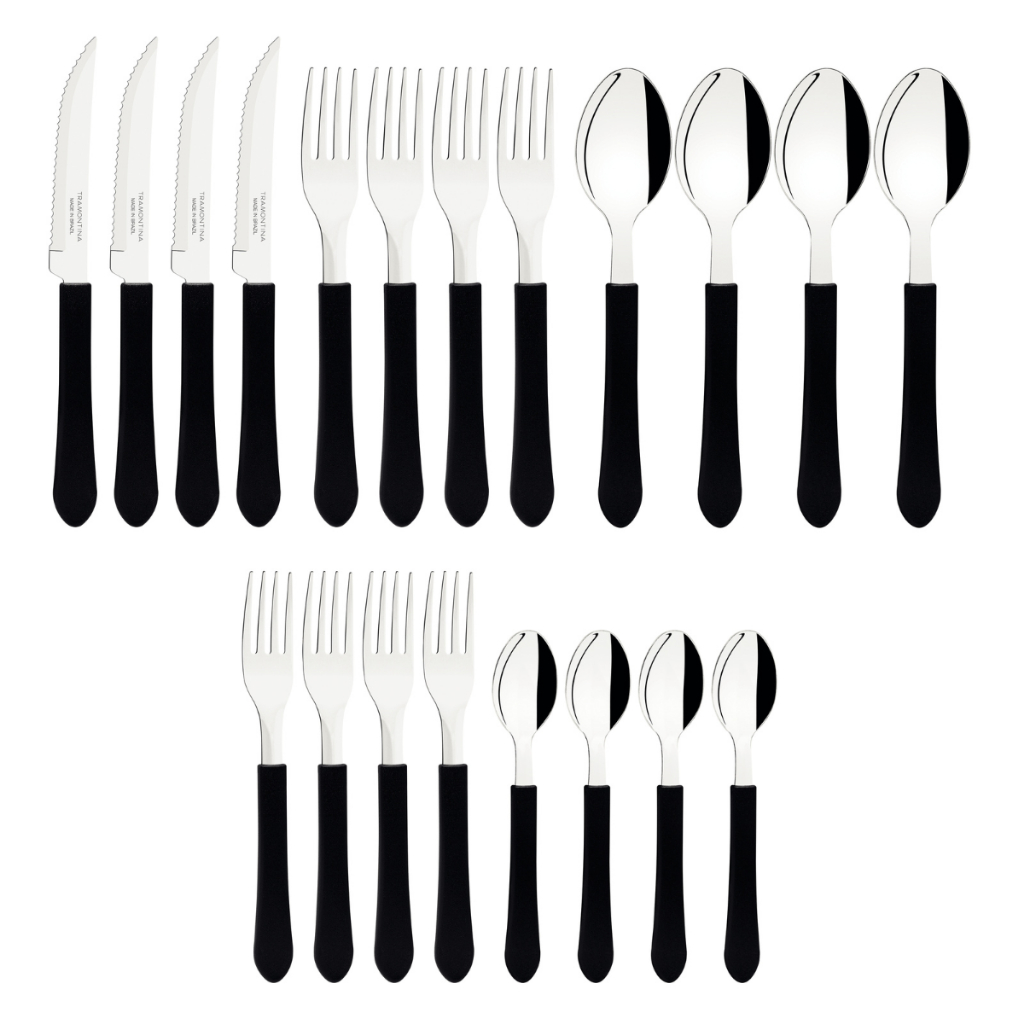 Faqueiro Leme Tramontina Inox 20 pç Preto 4 Pessoas