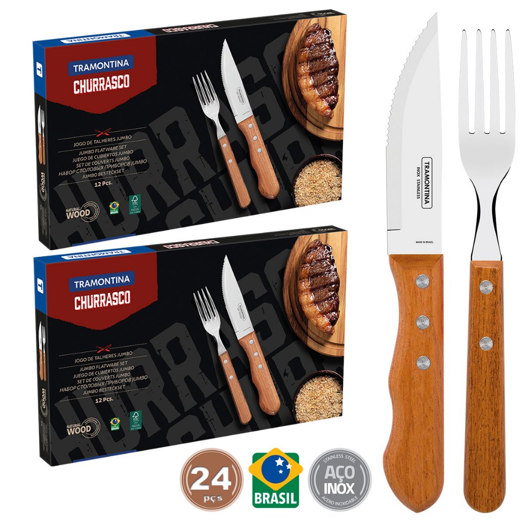 Faqueiro para Churrasco Tramontina Jumbo 24 Peças em Aço Inox e — Cozinha e Utensílios