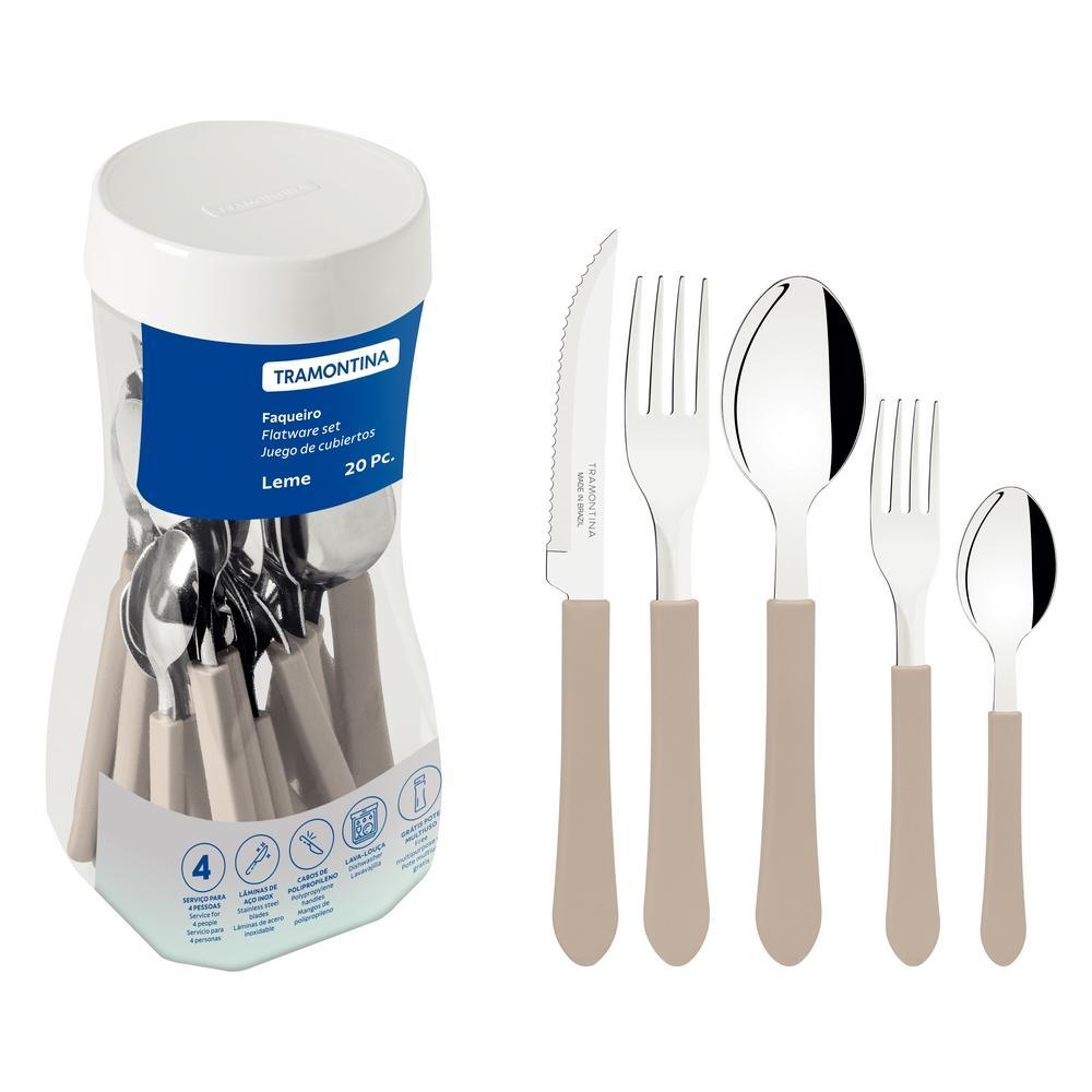 Faqueiro Talheres Leme Inox 20 Peças Tramontina Cores — Cozinha e Utensílios