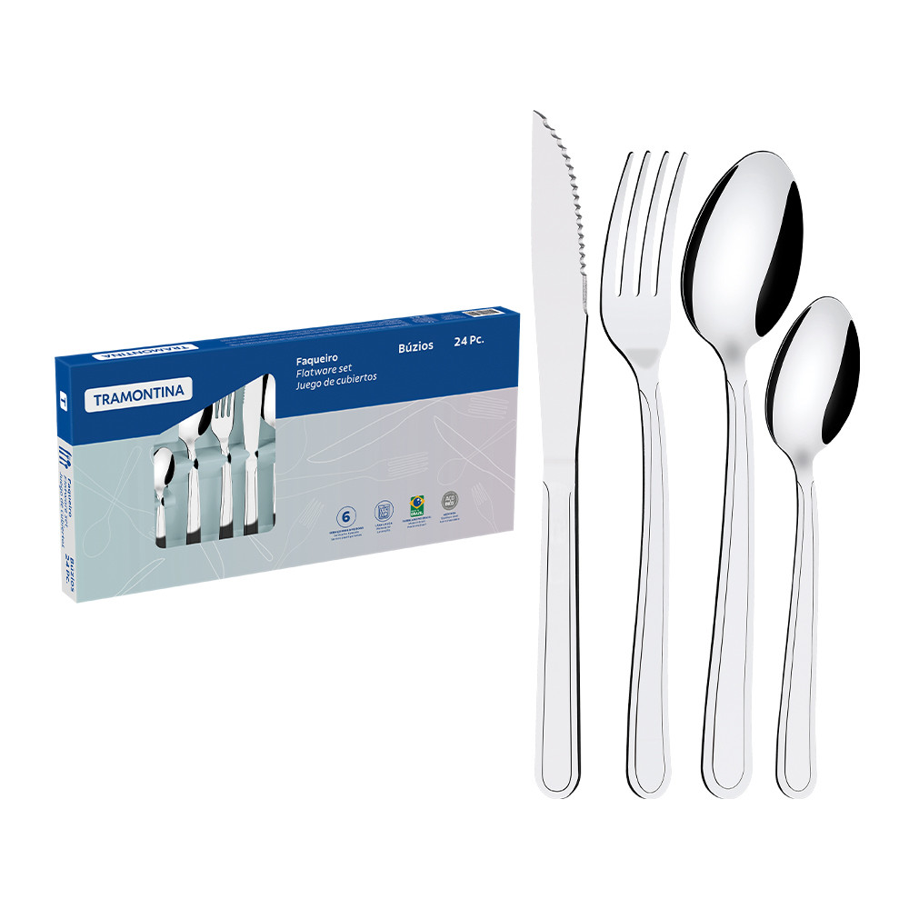 Faqueiro Tramontina Búzios Aço Inox Com Detalhe 24 Peças Jogo Talheres — Cozinha e Utensílios