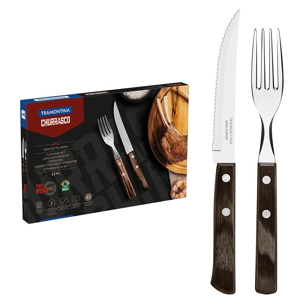 Faqueiro Tramontina Churrasco 12 Peças, em Aço Inox com Cabo Polywood