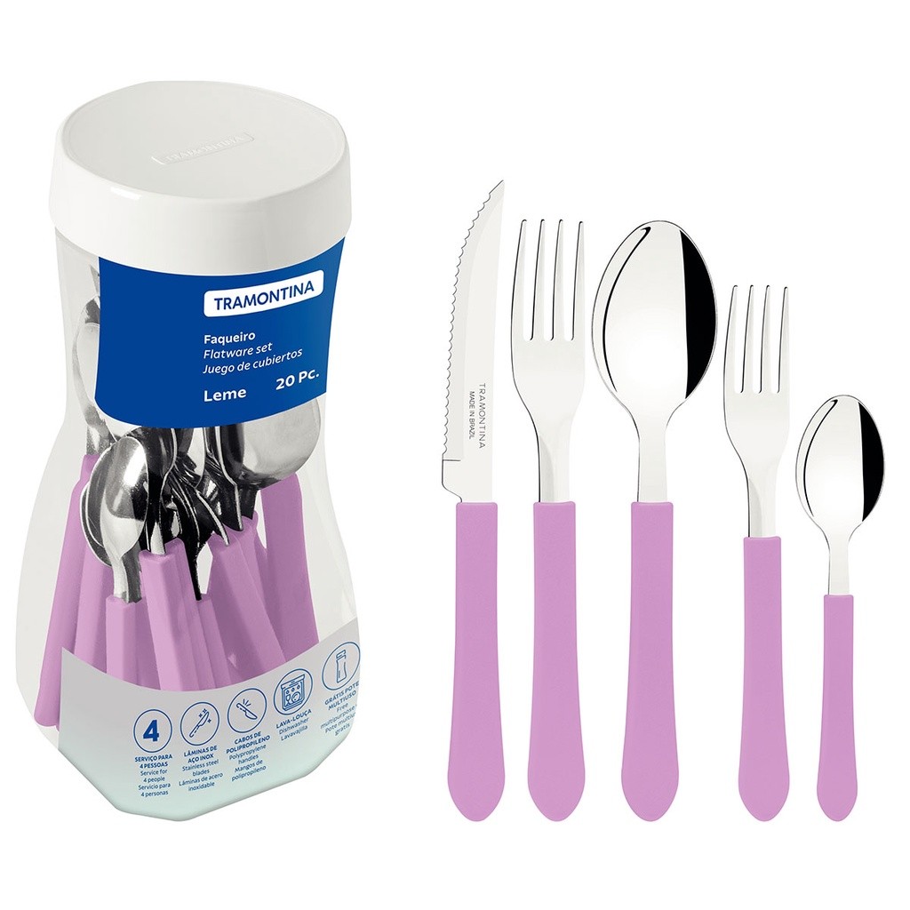 Faqueiro Tramontina Leme 20 peças Lâminas em Aço Inox Lavanda — Cozinha e Utensílios