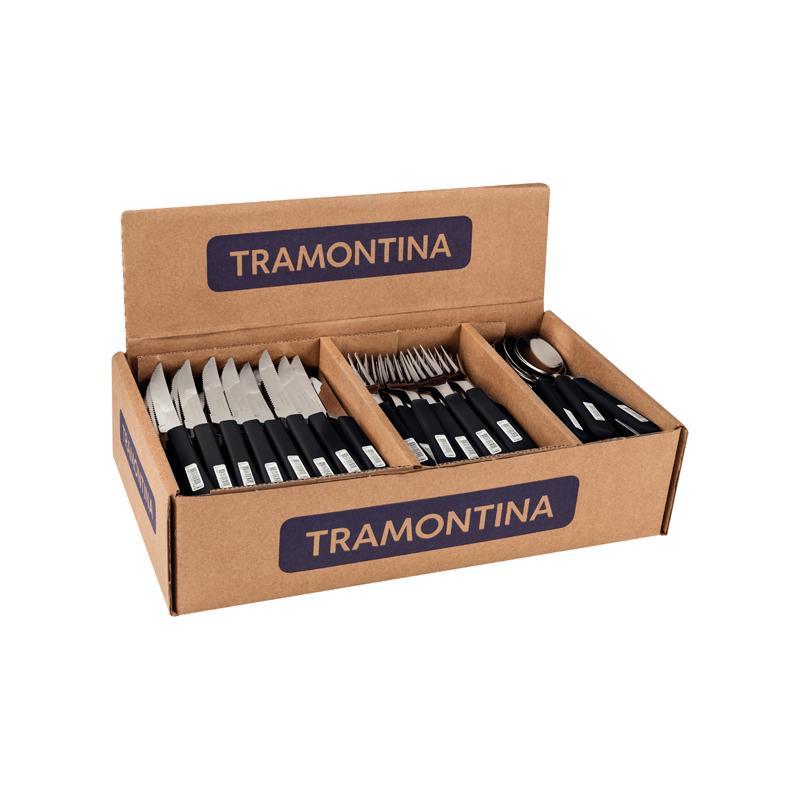 Faqueiro Tramontina Leme Preto 144 Peças Aço Inox Facas Garfos — Cozinha e Utensílios