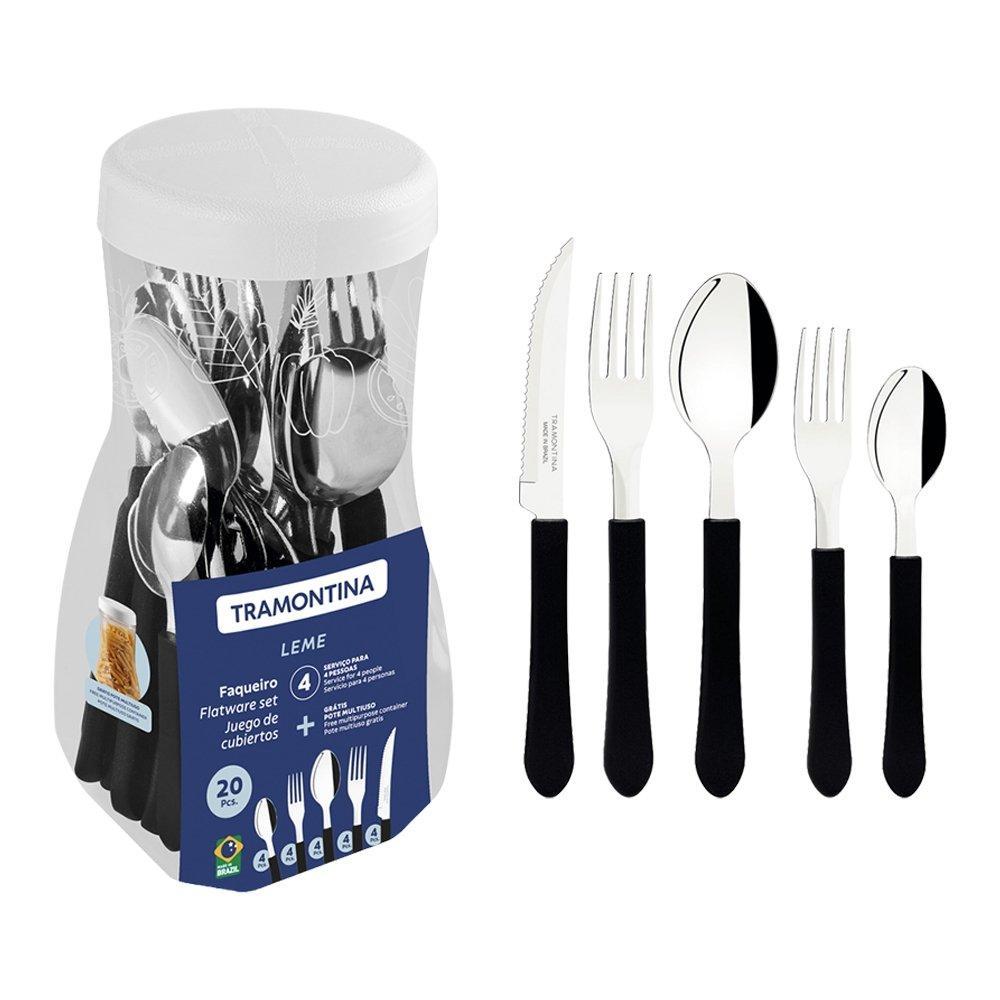 Faqueiro Tramontina Leme Preto Pote com 20 Peças — Cozinha e Utensílios