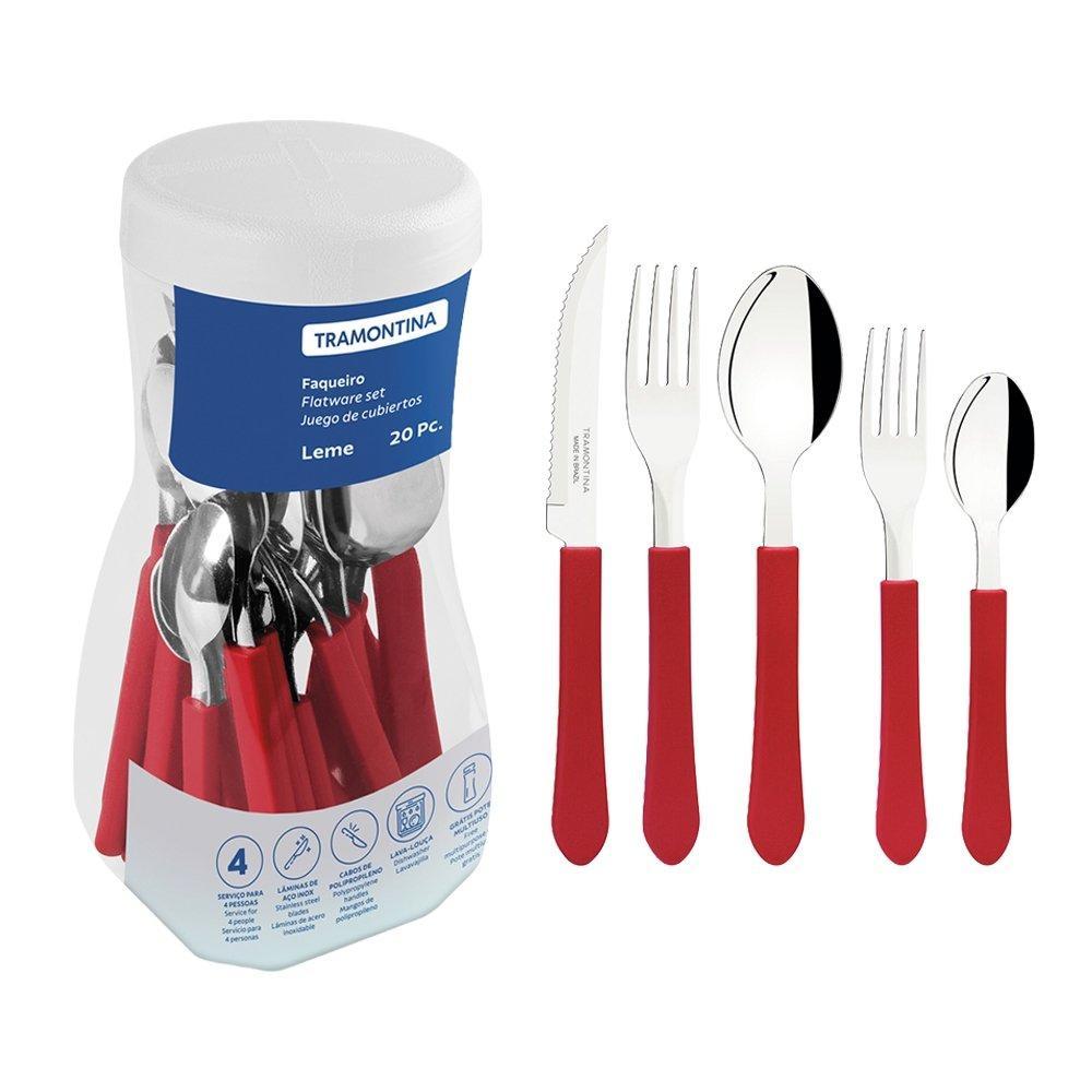 Faqueiro Tramontina Leme Vermelho Pote com 20 Peças — Cozinha e Utensílios