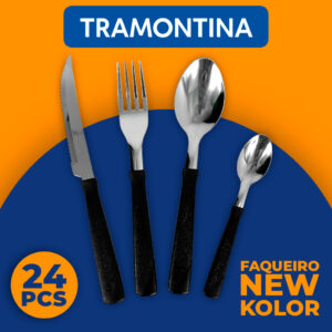 Faqueiro Tramontina New kolor 24 Peças Aço Inox Preto Completo