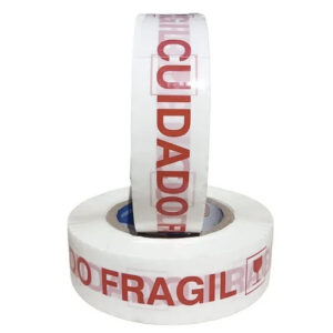 Fita Adesiva Branca Cola Forte Cuidado Frágil 70mm x 50m Pacote