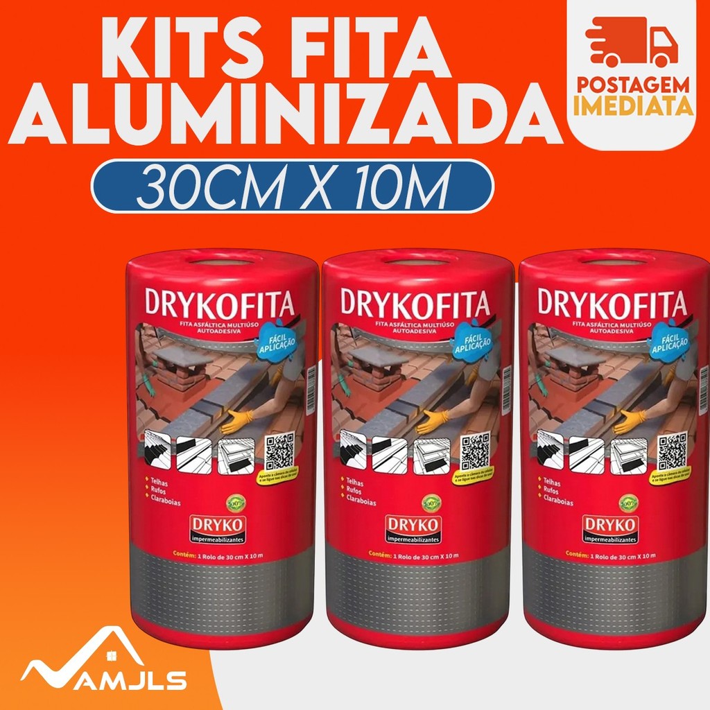Fita Adesiva De Manta asfáltica adesiva Aluminizada Dryko 30cm x 10m