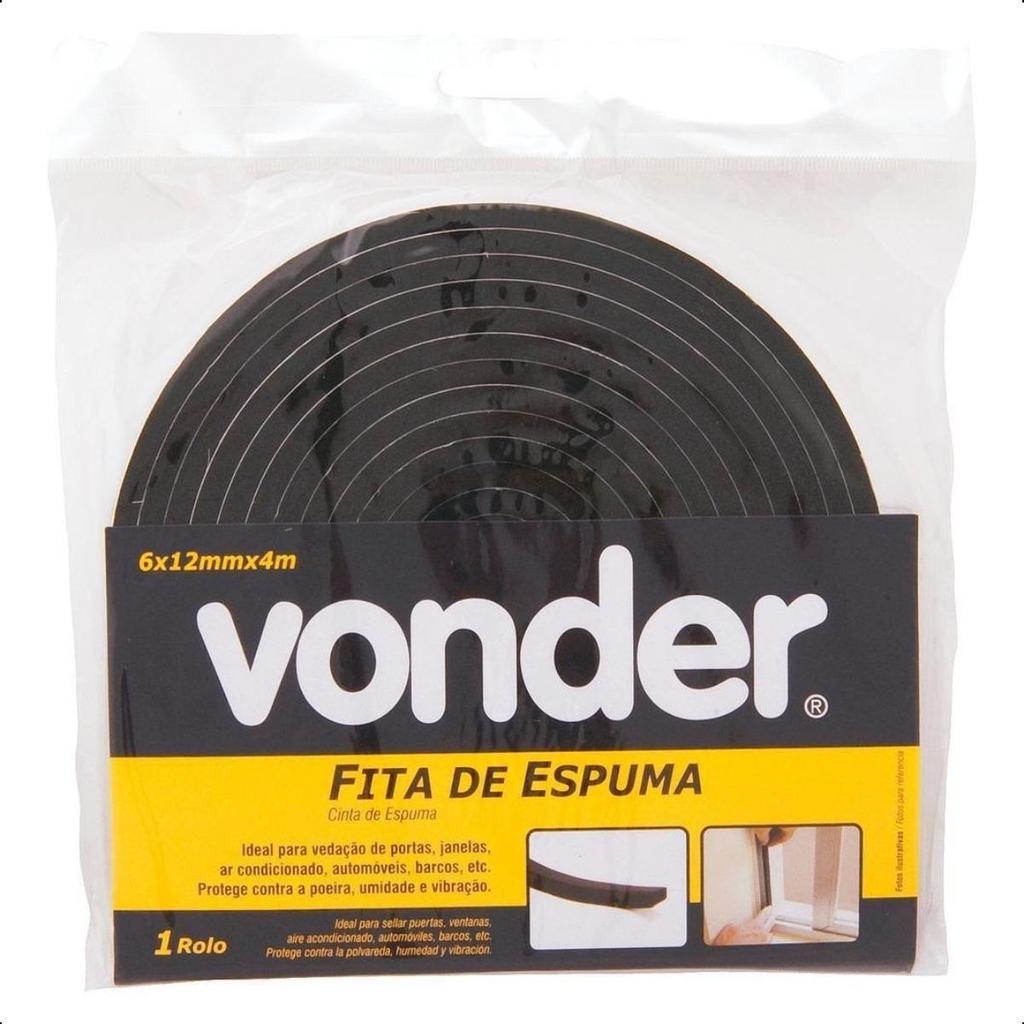 Fita Adesiva Espuma 12x6mm Preta com 4 metros Vonder