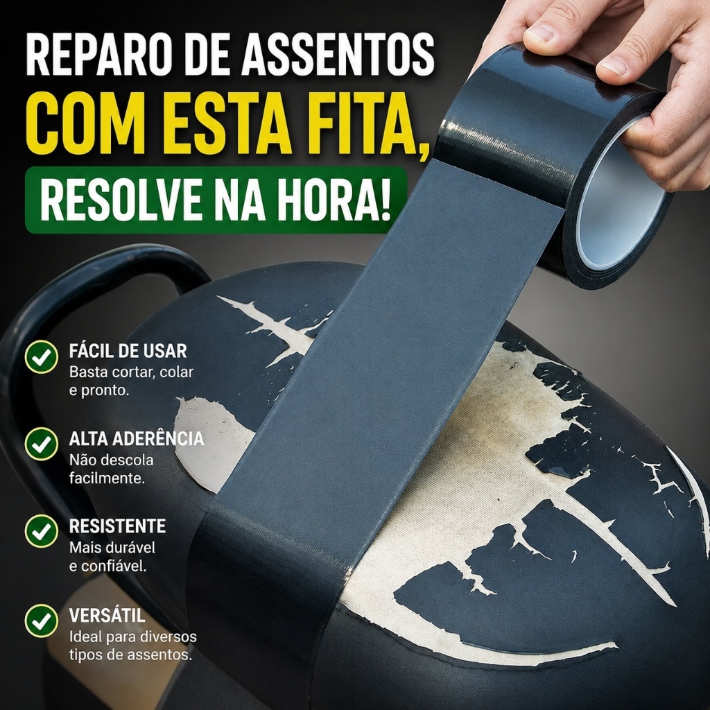 Fita Adesiva Reparadora Preta Para Sofá Banco Carro Móveis Cadeiras