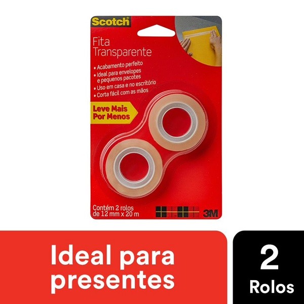 Fita Adesiva Transparente 3M Scotch 12MM X 20M 2 Unidades