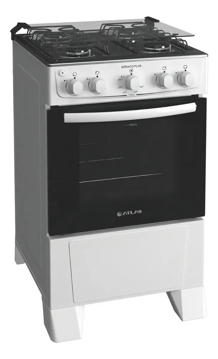 Fogão 4 Bocas Atlas Mônaco Plus Branco com Mesa Inox e Acendimento — Cozinha (grandes)