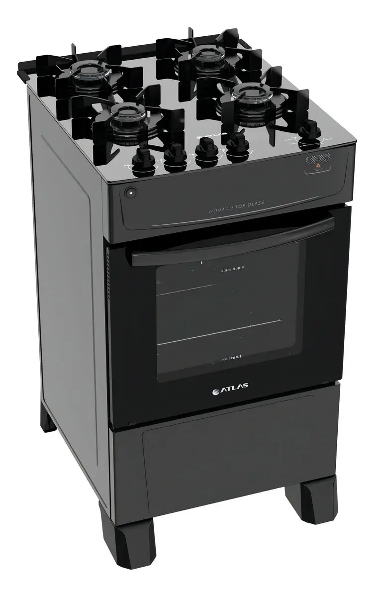 Fogão 4 Bocas Atlas Mônaco Top Glass com Mesa de Vidro e Acendimento — Cozinha (grandes)