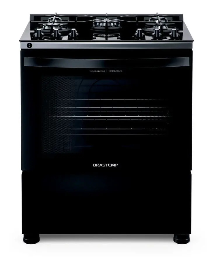 Fogão Brastemp BFS5VCE 5 Bocas Preto Com Mesa de Vidro e Turbo Chama — Cozinha (grandes)