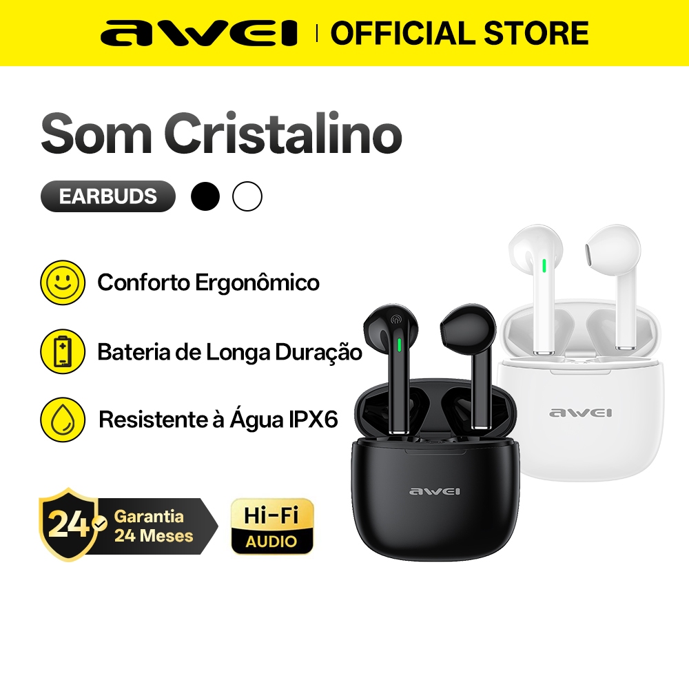 Fone de Ouvido Awei Pro Tws Bluetooth 5.3 fone a prova d água IPX6 — Áudio e Fones