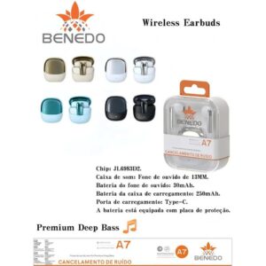 Fone De Ouvido Benedo A7 Graves Altos Inteligente Bluetooth 5.3 sem