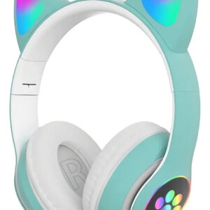 Fone De Ouvido Bluetooth Led Orelha Gato Iuz Headphone Cor Verde-claro