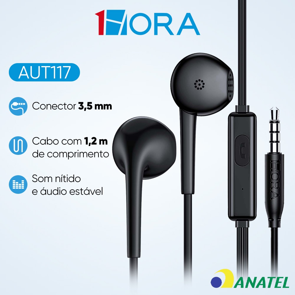 Fone De Ouvido Com Fio 1hora Aut117 3.5mm In-ear Preto Branco