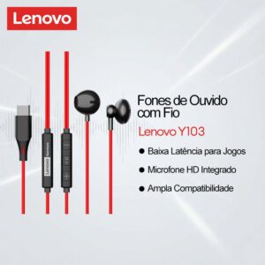 Fone de Ouvido com Fio Lenovo Intra Auricular Som Stereo HiFi
