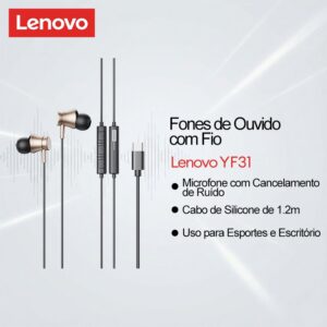 Fone de Ouvido Lenovo Gamer Com Fio Baixa Latencia Som Estereo 3D
