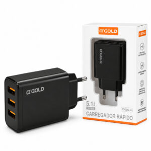 Fonte 3 Entradas USB Carregador Celular Rápido Original α'Gold